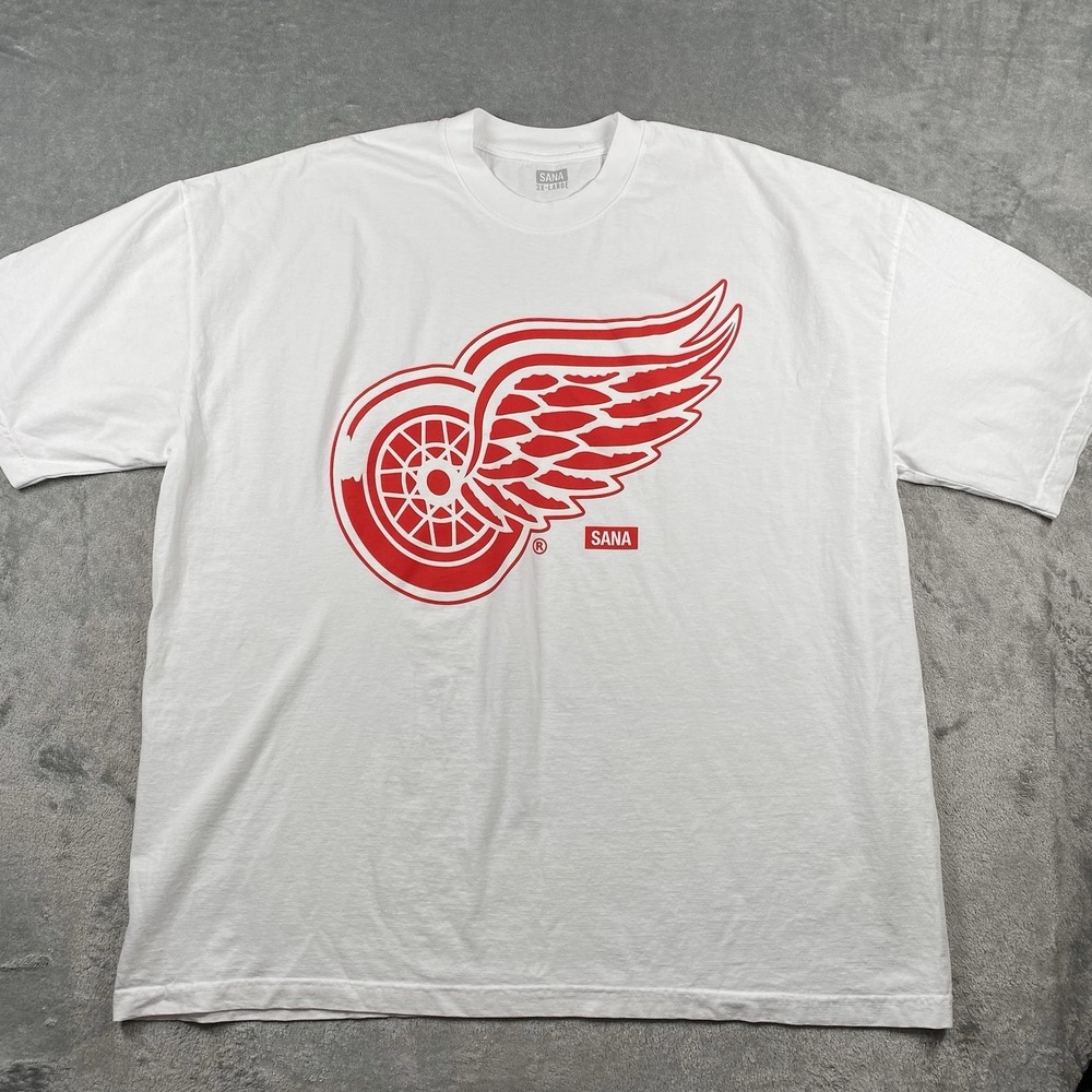 Sana Detroit Red Wings Shirt Mens Size 3XL White Winged Wheel‎ Big Logo NHL Tee
